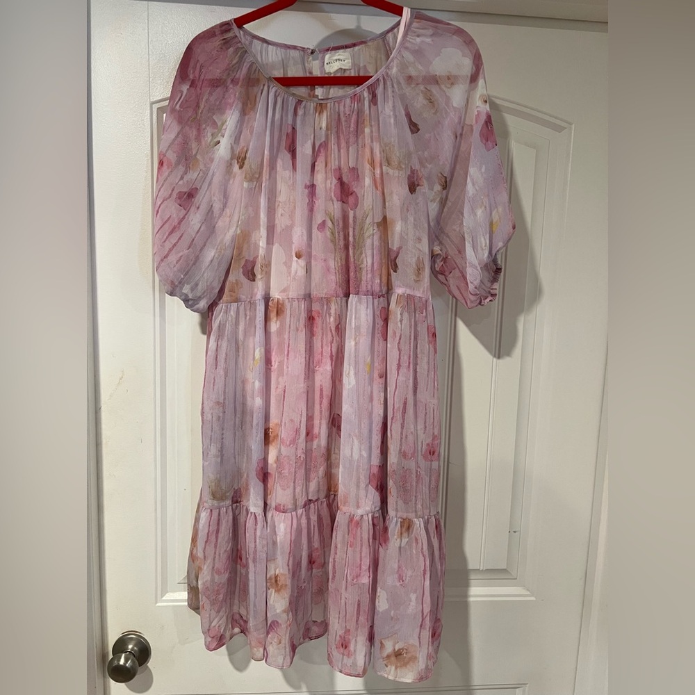Melloday Pink Floral Print Tiered Dress size M